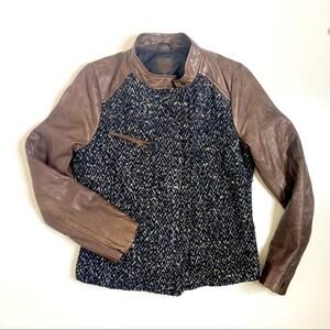 Gap Brown Leather Boucle Tweed Moto Jacket M